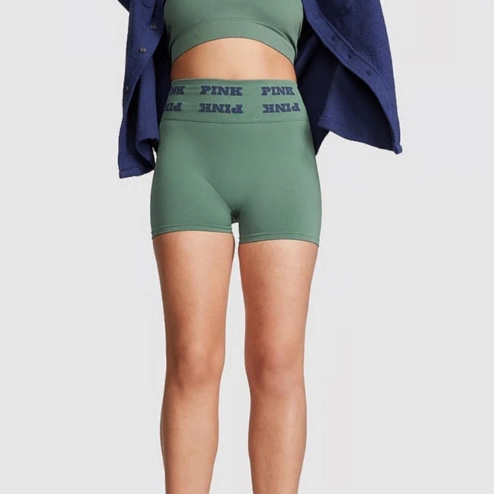 PINK Victoria's Secret Sage Green Logo Waist Bike Shorts